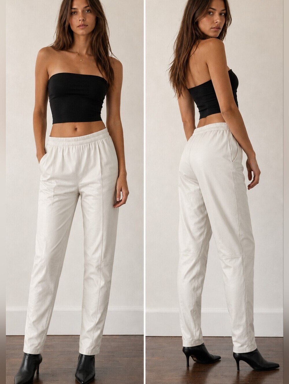 Vintage MAXIMA by Neiman Marcus Genuine Leather Pull-On Pants. Off White. Size 6